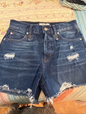 We The Free Distressed Dark Blue Denim Jean Shorts